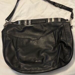Nine West Black Leather Handbag with Silver Accents